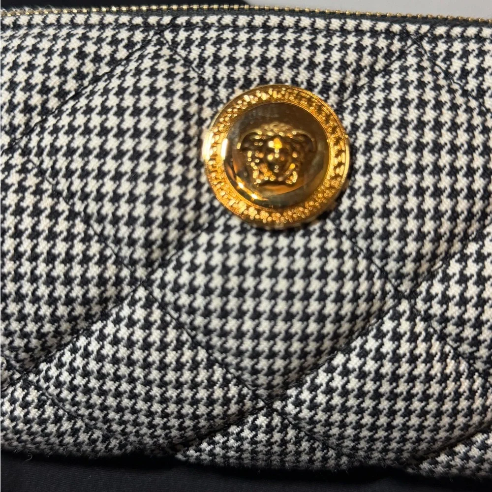 Versace Black & White Quilted Houndstooth Shoulder Bag with Gold Medallion - Picture 2 of 2